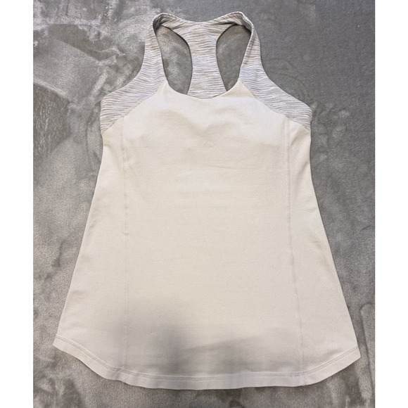 Lululemon Tops - Lululemon Tank Top Womens 6 White Gray Racerback Athletic Yoga Gym Built-In Bra
